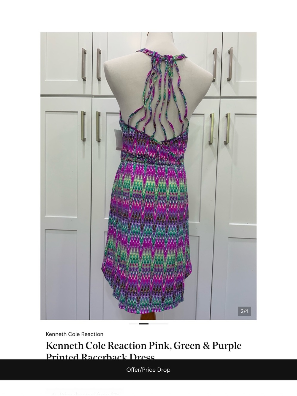 Kenneth Cole Reaction Pink, Green & Purple Printed Racerback Dress - Picture 7 of 7